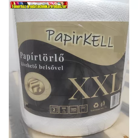 papirKELL Hengeres kéztörlőpapír, hófehér 100% cellulóz,  (500lap/tek)  2 rétegű 1tek. (TKC500R_XXL)