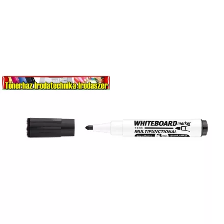 Ico MARKERASER Táblamarker 1-3mm, mágneses, táblatörlővel fekete, kúpos heggyel (whiteboard marker)