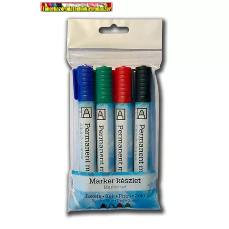 POINT Alkoholos marker készlet 4db-os  kúpos, 1-3mm fekete, kék,piros, zöld 