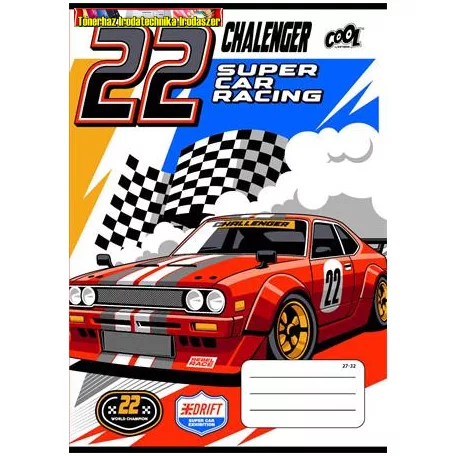 Füzet, tűzött, A5, kockás, 32 lap, COOL BY VICTORIA Race cars, 27-32