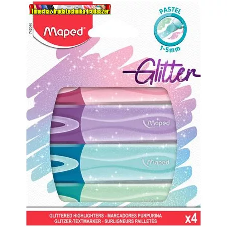 MAPED Glitter Fluo Peps Szövegkiemelő, 1-5 mm, vegyes pasztell színek 4DB/CS