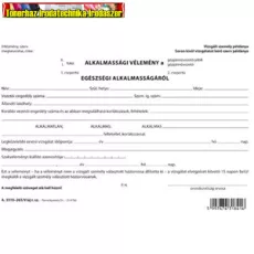 Alkalmassági vélemény a gépjárművezetői alkalmasságról 2 lapos garnitúra A/5 fekvő A.3510-265/V/UJ Alkalmassági vélemény a gépjárművezetői alkalmasságról 2 lapos garnitúra A/5 fekvő A.3510-265/V/UJ