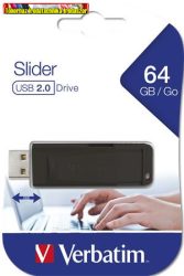 VERBATIM Slider Pendrive, 64GB, USB 2.0,  fekete