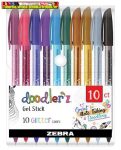   ZEBRA Doodler'z Glitter Zseléstoll készlet, 0,33 mm, kupakos, 10 csillogó vegyes szín