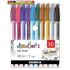  ZEBRA Doodler'z Glitter Zseléstoll készlet, 0,33 mm, kupakos, 10 csillogó vegyes szín