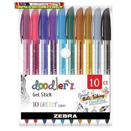 ZEBRA Doodler'z Glitter Zseléstoll készlet, 0,33 mm, kupakos, 10 csillogó vegyes szín