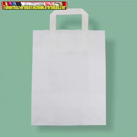 Szalagfüles papírtáska 22x28+10 cm fehér