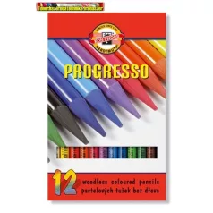   KOH-I-NOOR Progresso 8756/12 Színes ceruza készlet, henger alakú, famentes, 12 különböző szín/doboz
