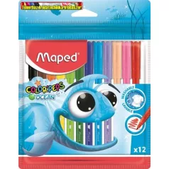   Filctoll készlet, 2 mm, kimosható, MAPED "Color'Peps Ocean", 12 különböző szín