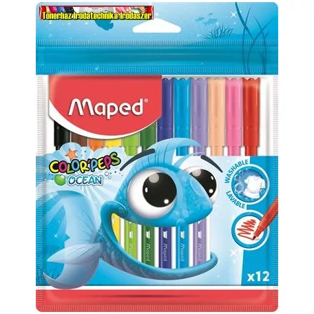 Filctoll készlet, 2 mm, kimosható, MAPED "Color'Peps Ocean", 12 különböző szín