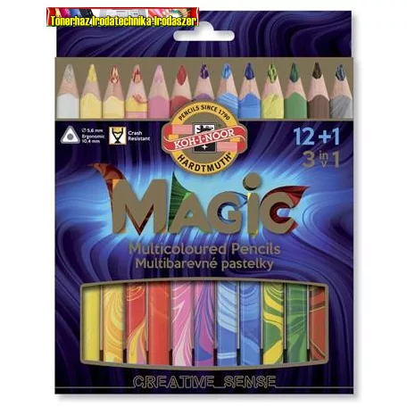 KOH-I-NOOR Magic 3408 Színes varázsceruza készlet, háromszögletű,  12+1 különböző szín