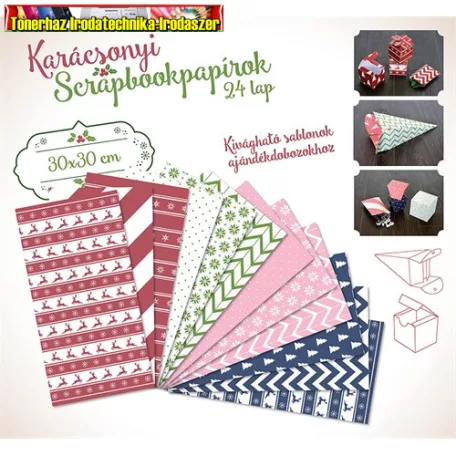 Karácsonyi kreatív scrapbook papírok 30x30 cm 24 lap piros-zöld 