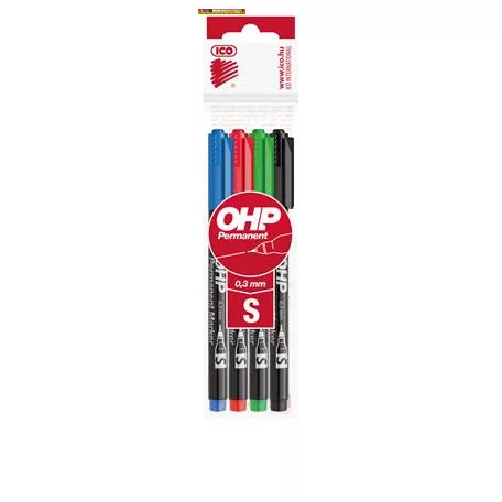 Alkoholos marker készlet, OHP, 0,3 mm, S, ICO, 4 különböző szín