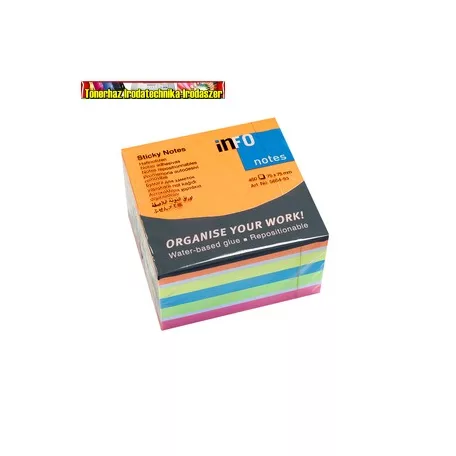 Jegyzettömb InfoNotes 5654-53 öntapadós, 75x75 mm, 450lap, intenzív színek (narancs, sárga, kék, zöld, pink)