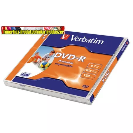 VERBATIM DVD-R lemez, nyomtatható, matt, ID, 4,7GB, 16x, normál tok, 