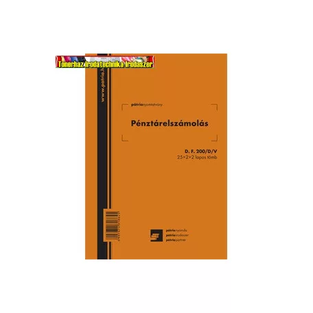 Pénztárelszámolás 25x2+2 lapos tömb A/5 álló (Pátria) D.F.200/D/V