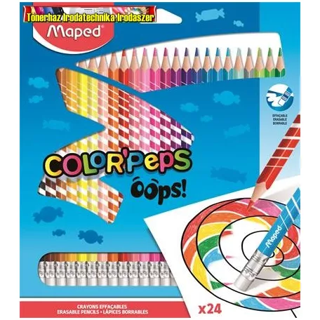 MAPED Color'Peps Oops Színes ceruza készlet, háromszügletű, radírozható,  24 különböző színben