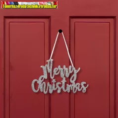   Karácsonyi dekoráció - "Merry Christmas" felirat - 20 x 12 cm - ezüst (58541B)