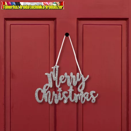 Karácsonyi dekoráció - "Merry Christmas" felirat - 20 x 12 cm - ezüst (58541B)
