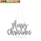 Karácsonyi dekoráció - "Merry Christmas" felirat - 20 x 12 cm - ezüst (58541B)
