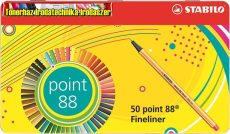 STABILO Point 88 Tűfilc készlet, 0,4 mm, fém doboz,  47+3 különböző szín/cs