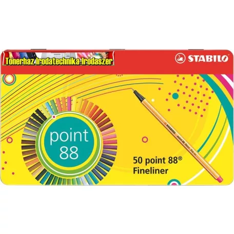 STABILO Point 88 Tűfilc készlet, 0,4 mm, fém doboz,  47+3 különböző szín/cs