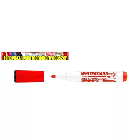 Ico MARKERASER Táblamarker 1-3mm, mágneses, táblatörlővel piros, kúpos heggyel (whiteboard marker)