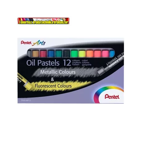 Pentel PHN-MF12  olajpasztell kréta készlet, 12 klf., fluoreszkáló metál szín