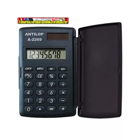 Zsebszámológép 8 digit fedeles napelemes gumírozott gombokkal ANTILOP A-2269