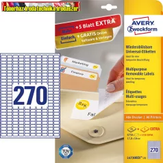   Avery L4730REV-25  Etikett címke, univerzális visszaszedhető 17,8 x10 mm, 270 címke/ív, 25 ív/doboz,  fehér