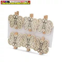 57319F Színezhető fa csipesz filctollal - pillangó - 5 cm