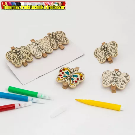 57319F Színezhető fa csipesz filctollal - pillangó - 5 cm