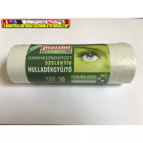 Mazzini Szemeteszsák, szelektív hulladékhoz, újrahasznosított, erős, 135L, 10 db, 70 x 110 cm 25 mikron 10 db/tekercs átlátszó