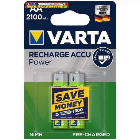 VARTA Power  tölthető elem, AA ceruza, 2x2100 mAh, előtöltött, (tölthető elem)