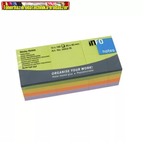 Öntapadó jegyzettömb 50x40mm élénk vegyes színek SPRING 5653-76 (12db/csom) info notes (51x38;40X50) (100lap/db)