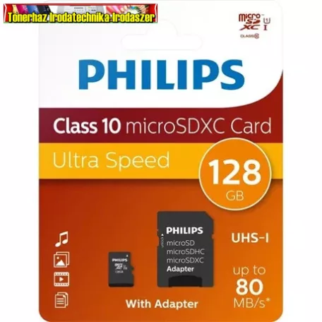 Philips PH666998 MICRO SDXC 128GB CLASS 10 UHS-I U1 + ADAPTER (memóriakártya)