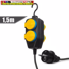   20223D Kültéri elosztó fedéllel - 1,5 m - 4 x 230V - 3 x 1,5 mm2, gumi - IP44