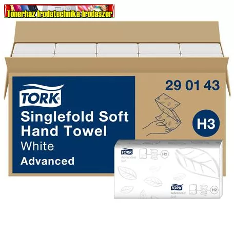 TORK Singlefold  290143 Kéztörlő, Z hajtás, 2 rétegű, 250 lap/cs, H3 rendszer, Advanced, fehér 15cs/dob