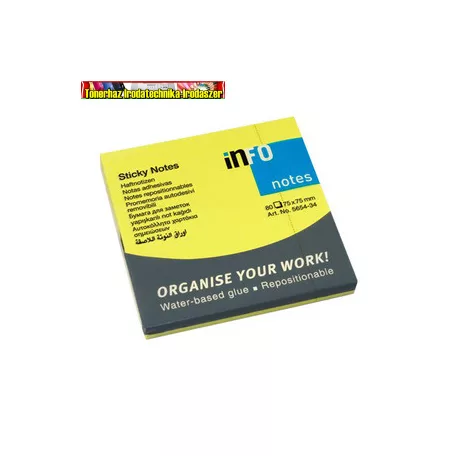 Jegyzettömb INFO NOTES 5654-34 öntapadós 75x75 mm neon sárga 80 lap/cs 