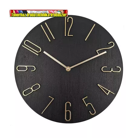 irodai falióra Műanyag, fekete-arany modern design, arany mutatóval, Átmérő: 30 cm