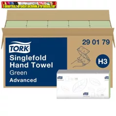   TORK 290179 Singlefold Kéztörlő, Z hajtás, 2 rétegű, 250 lap/cs,  15cs/dob , H3 rendszer, Advanced,  zöld