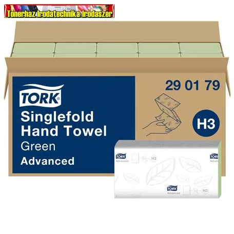 TORK 290179 Singlefold Kéztörlő, Z hajtás, 2 rétegű, 250 lap/cs,  15cs/dob , H3 rendszer, Advanced,  zöld