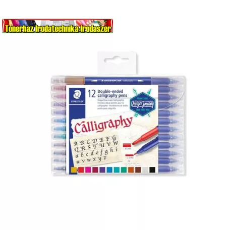 Kalligrafikus marker készlet, kétvégű, 12 különböző szín STAEDTLER 3005