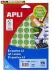   APLI etikett, 19 mm kör, A5 hordozón, zöld, (560 etikett/csomag)(12106)