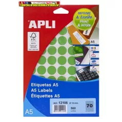   APLI etikett, 19 mm kör, A5 hordozón, zöld, (560 etikett/csomag)(12106)