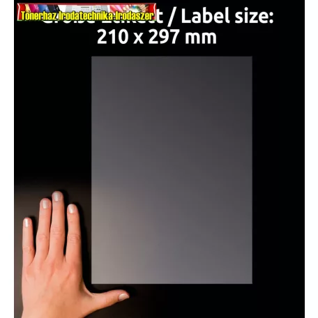 Avery Zweckform poliészter Etikett címke, 210 x297mm,víztiszta, 1 címke/ív, 25 ív/doboz,  átlátszó