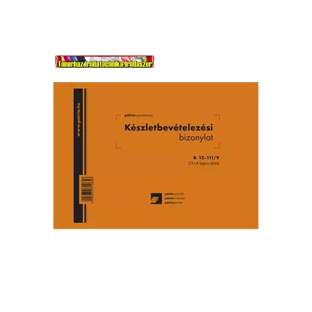 Készletbevételezési bizonylat 8 tételes 25x4 lapos tömb A/5 fekvő  B.12-111/V