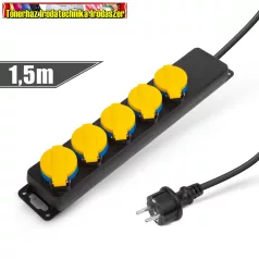   20223E  Kültéri elosztó fedéllel - 1,5 m - 5 x 230V - 3 x 1,5 mm2, gumi - IP44