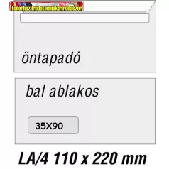   LA/4 öntapadó boríték BAL ablakos 35x90mm 1000db/doboz 110x220mm (LA4)