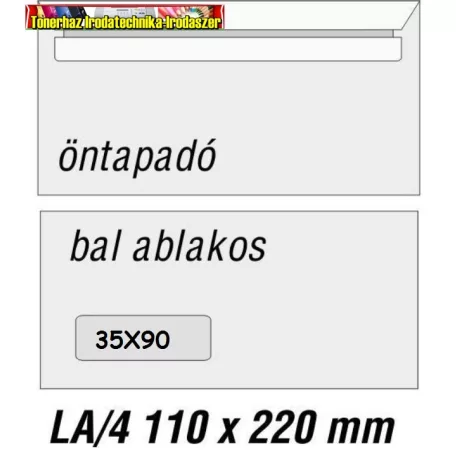 LA/4 öntapadó boríték BAL ablakos 35x90mm 1000db/doboz 110x220mm (LA4)